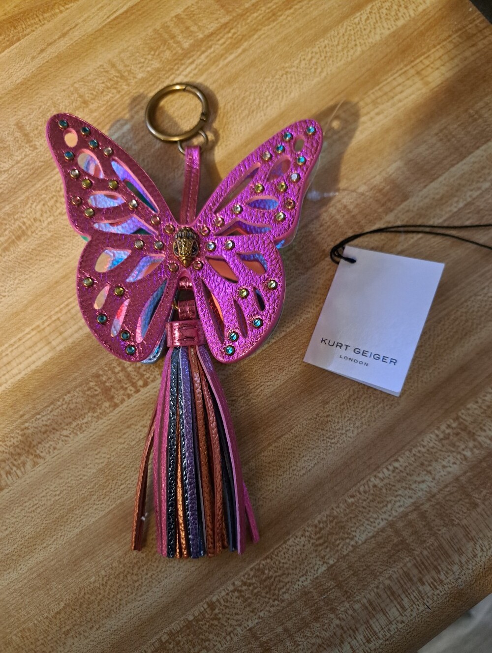 Kurt Geiger Pink Butterfly Tassel Charm with Multicolor Fringe NWT/NIB